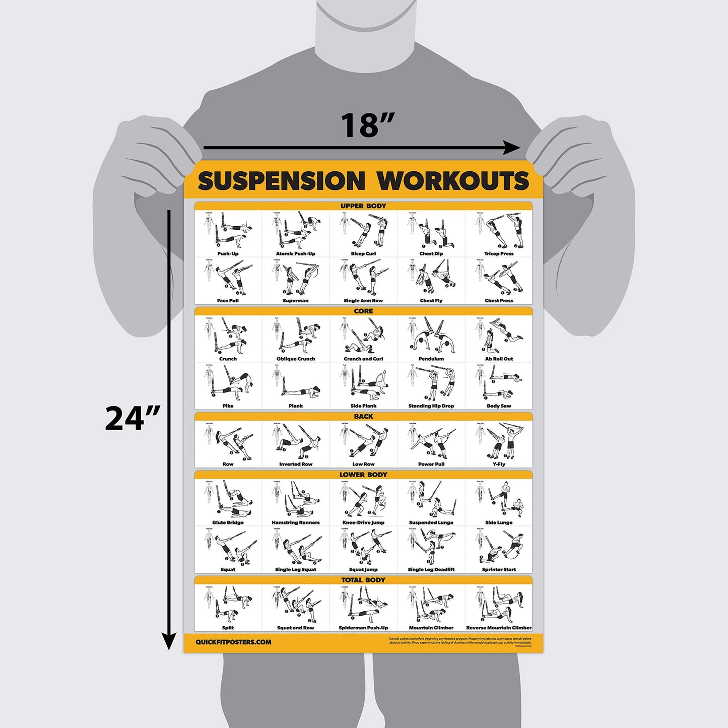 Palace Learning 4 Pack - Suspension Workout Posters Volume 1, 2 & 3 + Bodyweight Exercise Chart - Set of 4 Posters (LAMINATED, 18" x 24")