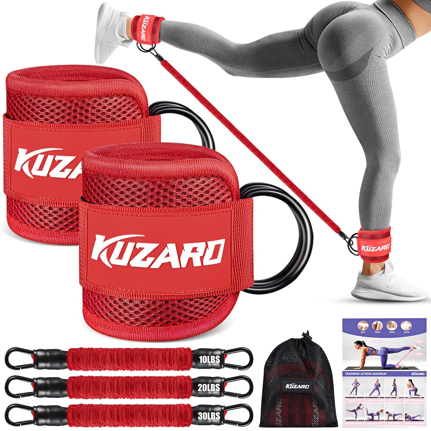 Ankle Resistance Bands with Cuffs, Ankle Weights Bands for Working Out, Women Leg and Glutes Workout Equipment, Exercise Bands for Kickbacks, Butt and Booty Trainer, Home Gym Fitness Equipment