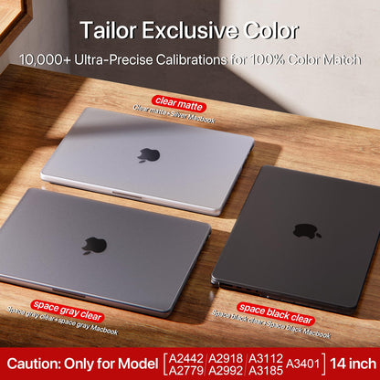 Soonjet for MacBook Pro 14 inch Case 2024-2021 M4 M3 M2 M1 Pro/Max [100% Match Official Color] A3401 A3112 A2992 A2918 A2779 A2442 Matte Cover Protective Hard Shell Case Laptop - Space Black Clear