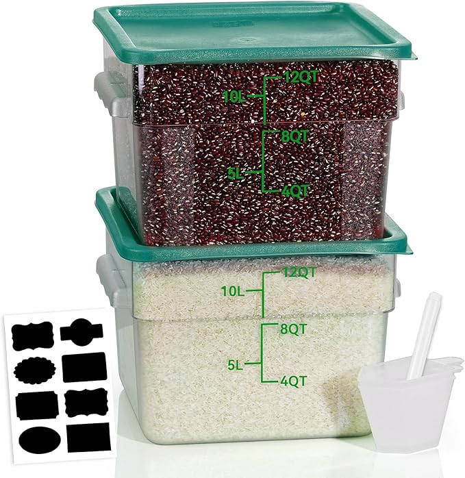 12QT NSF Food Storage Containers: 2 PCS Commercial Clear Square Food Storage