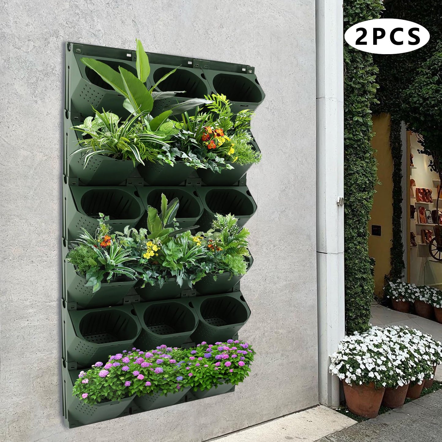 Liffshsy Vertical Wall Planter, Stackable Wall-Mounted Planter Indoor Outdoor w/36 Plastic Pots Living Wall Garden w/36 Non-Woven Fabrics Vegetable Hanging Pocket Holder Flowerpot (Army Green)