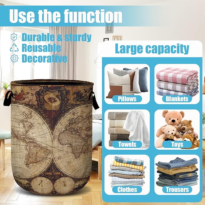 World Map Laundry Basket, Laundry Hamper Collapsible Oxford Cloth