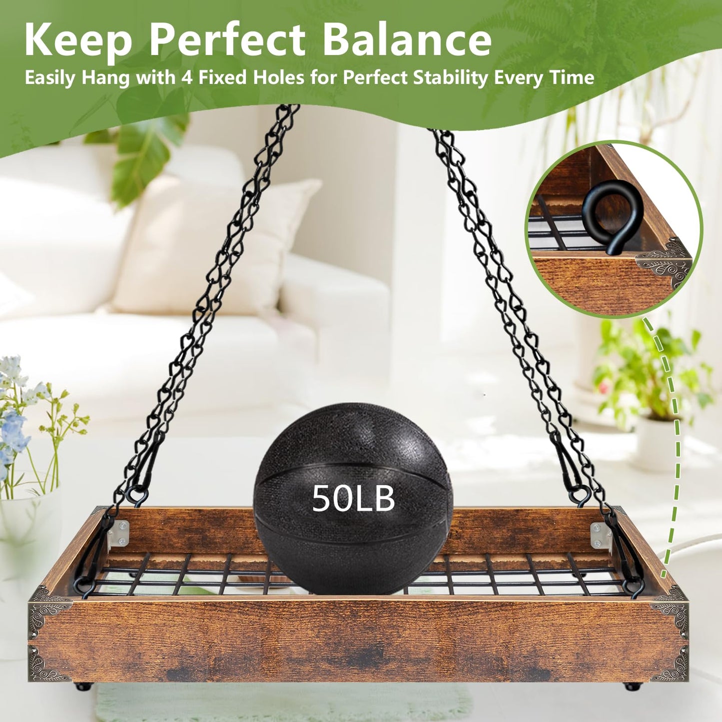 Lilybud--lily Plant Hanger Indoor Outdoor, 16" Large Hanging Planters for Indoor Plants Hanging Plant Holder Wood Metal Hanging Plant Shelf Large Hanging Baskets for Plants Outdoor Window Ceiling