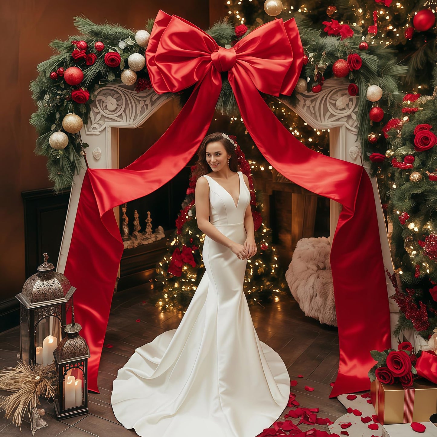 Froova 75x19 Inch Christmas Tree Topper Bows Big Red Bows Christmas Tree Decor Giant Large Satin Bow for Hoom Wall Backdrop Room Decorations for Wedding Birthday Party (Internal Stability Layer)