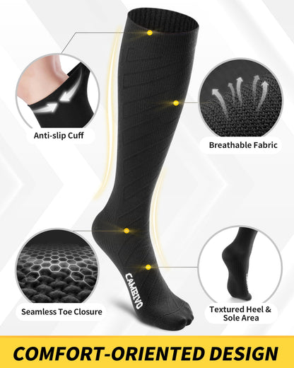 CAMBIVO Compression Socks for Men and Women 3 Pairs, 20-30 mmHg Flight Socks Stockings for Ankle/Calf Support, Running, Flying, Pregnancy & Maternity, Airplane Travel Essentials (Black, XXL)