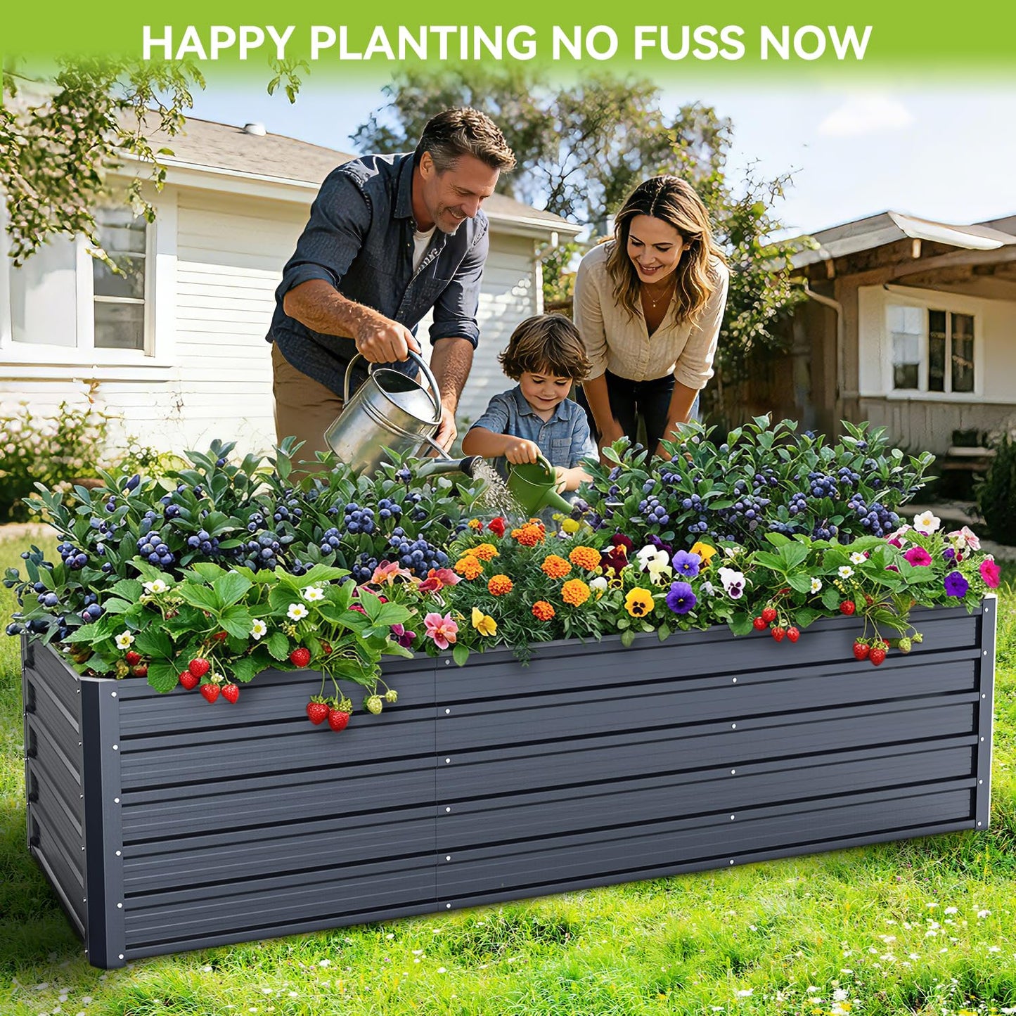 Ohuhu 8x3x1.9 FT Metal Raised Garden Bed Outdoor, Reinforced Deep Root Galvanized Steel Rustproof Planter Box, 100% Non-Toxic, 341 Gal Heavy Duty Tall Raised Beds for Growing Vegetables Flowers Herbs