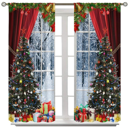 ICMOLYYENLO Merry Christmas Curtains, Merry Christmas Glitter Snowflake Window Decorations, Suitable for Living Room Bedroom Kitchen Holiday Party, Red New Year Curtains 42x44 Inches