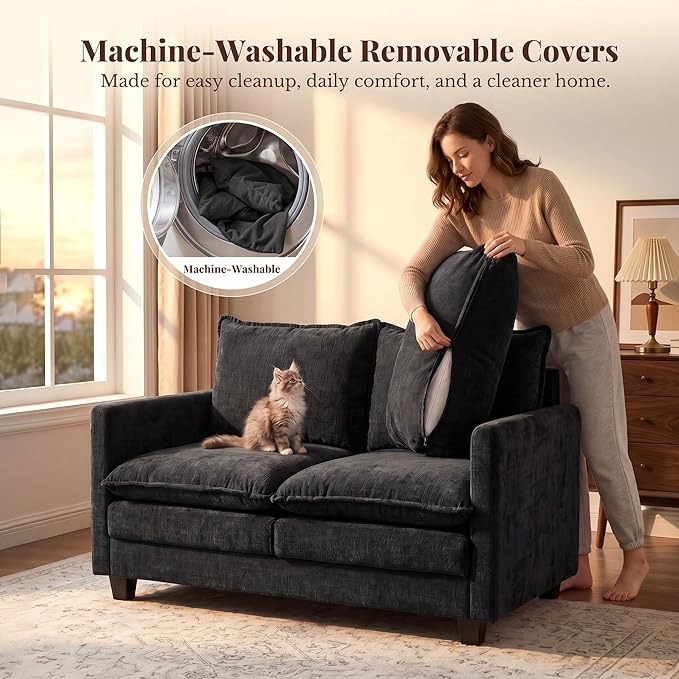 Loveseat Sofa with Cloud 3-Layer Cushion & 27" Deep Seat, Modern Small Couch No
