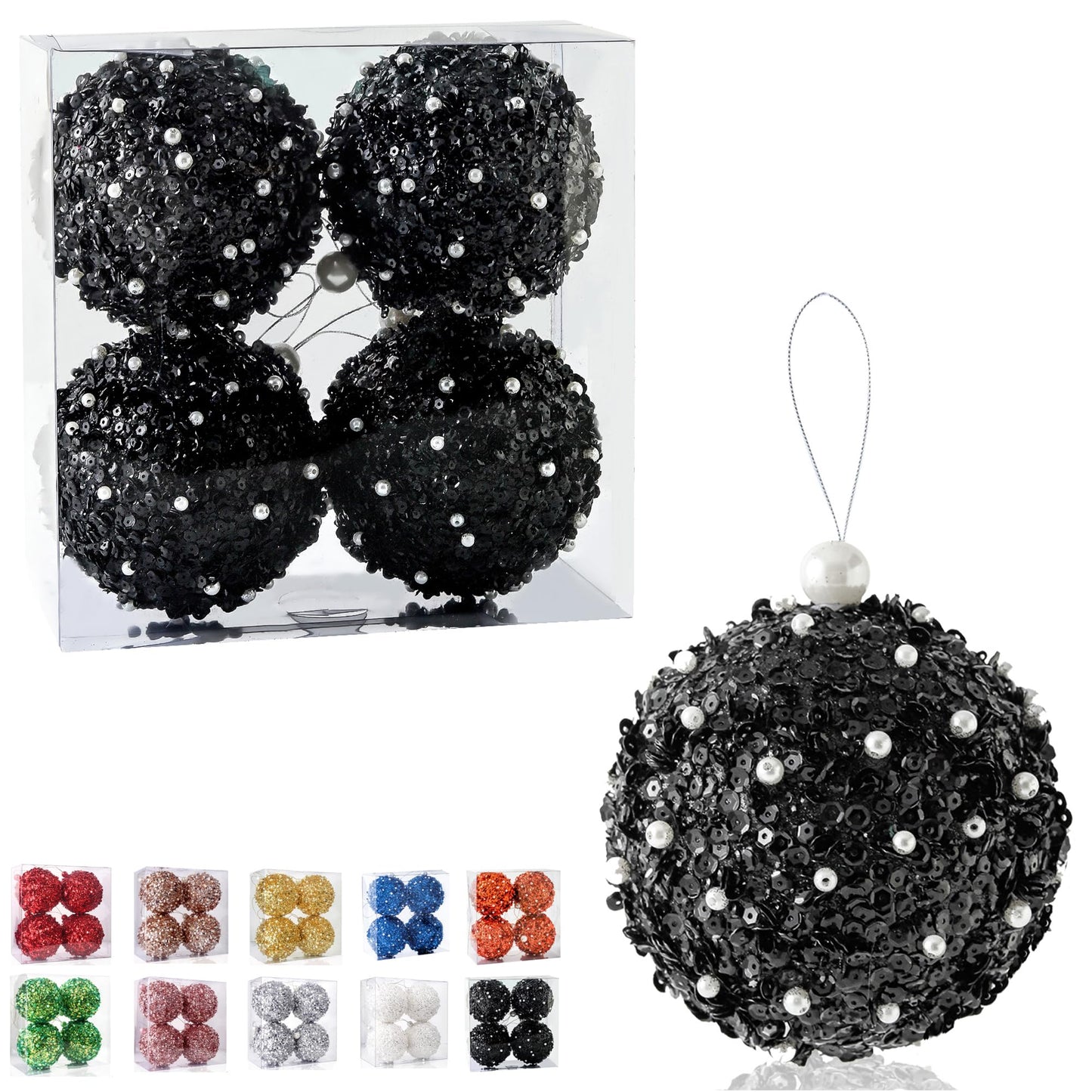 4.25" Christmas Ball Ornaments, 4pc Set Shatterproof Christmas Decorations Tree Balls for Xmas Trees Wedding Party Decoration (Black)…