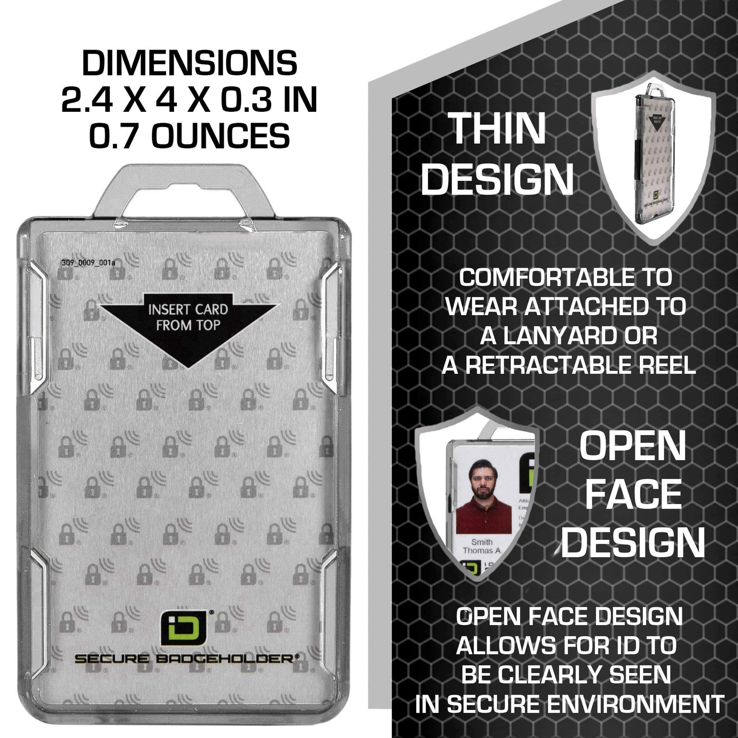 ID Stronghold - RFID Blocking Secure Badge Holder - Duolite 2 Card ID Holder - Poly Carbonate - Heavy Duty Hard Plastic ID Badge Holder - USA Molded and Assembled - FIPS 201 Approved - Clear