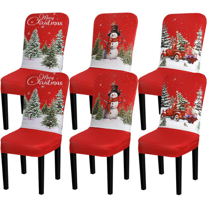Preboun 6 Pcs Christmas Chair Covers Set Removable Washable Stretch Dining Room Slipcovers Parson Chair Protector for Christmas Home Ceremony Party Decoration, 3 Style(Classical,Red)