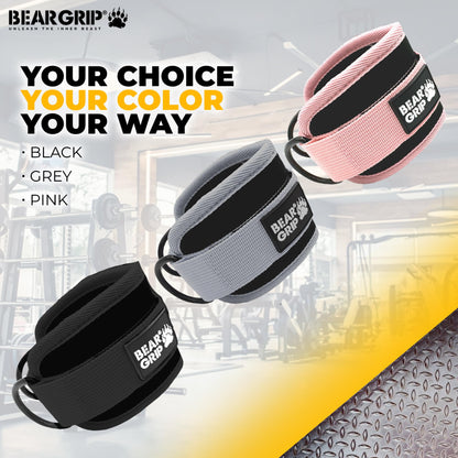 BEAR GRIP Resistance Bands with Ankle Straps – Glute & Leg Workout Equipment, Booty Bands for Women, Exercise Band for Kickbacks, Hip Thrusts & Home Gym Fitness Equipment (Pink, Cables)