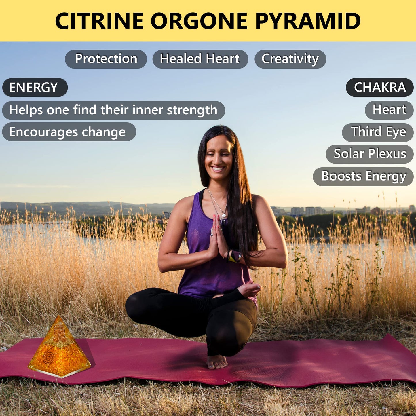 ANAYA AGATE Citrine Orgone Pyramid, Crystal Pyramid for Wealth Prosperity, Orgonite Pyramids for Meditation, Wisdom, Spiritual Growth, Crystals and Healing Stones for Success, Financial Abundance