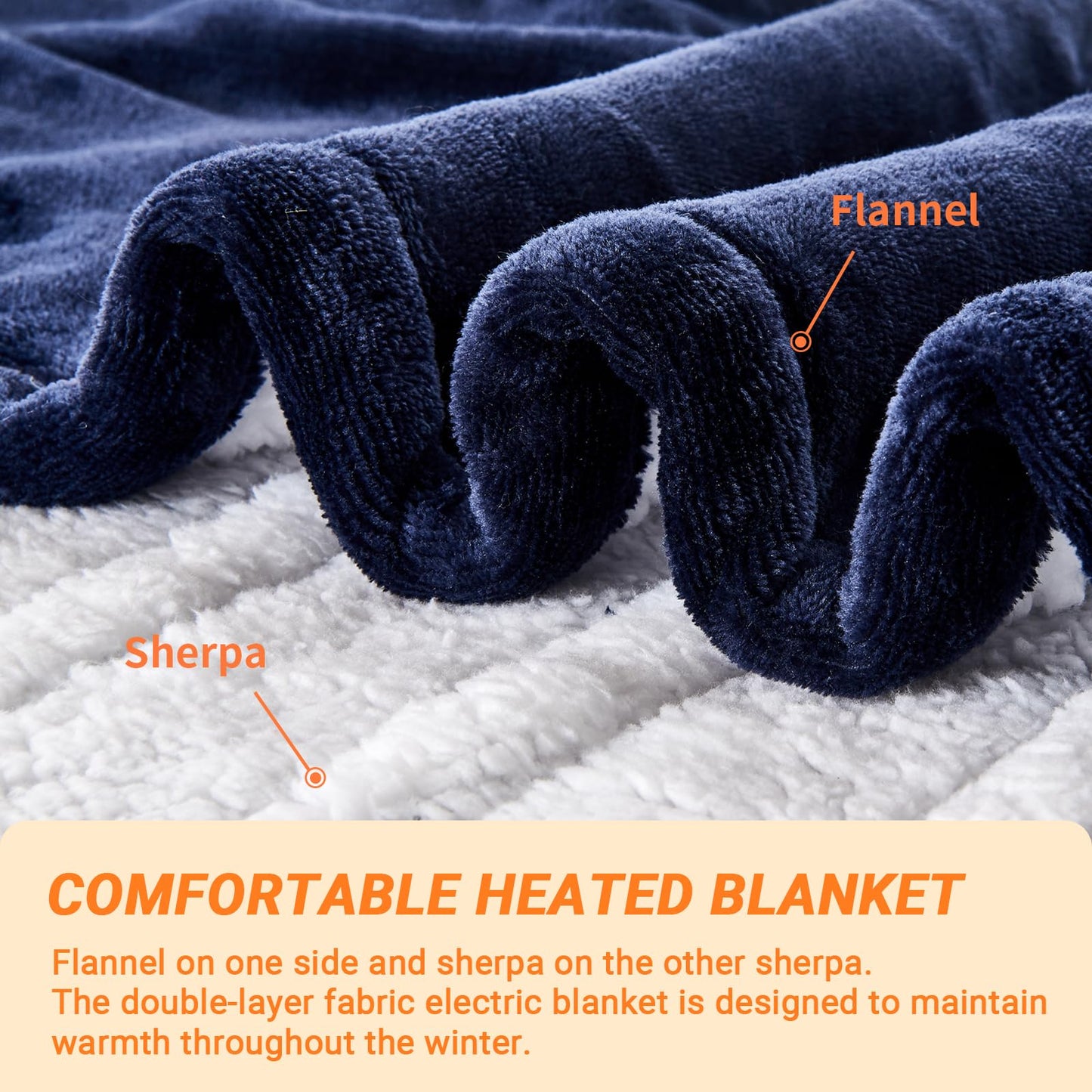 Electric Blanket Heated Throw, Soft Flannel Heating Blanket with 8 Hours Auto Off 10 Fast Heating Levels Machine Washable Sherpa Heated Blanket with Overheating Protection