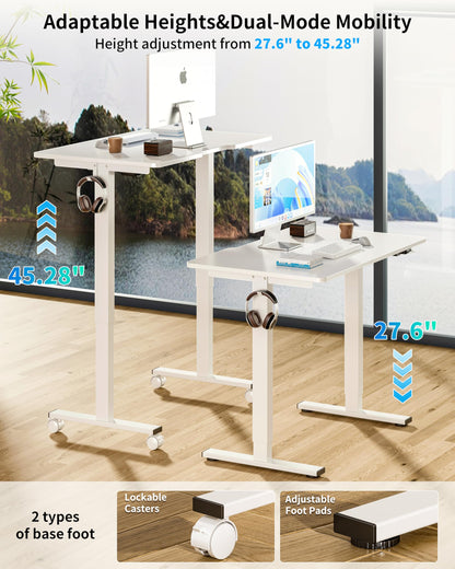 BIZUM 39.4" Small Electric Standing Desk Height Adjustable, Whole Piece Stand Up Computer Desk Work Study Writing Gaming Desks for Home Office White