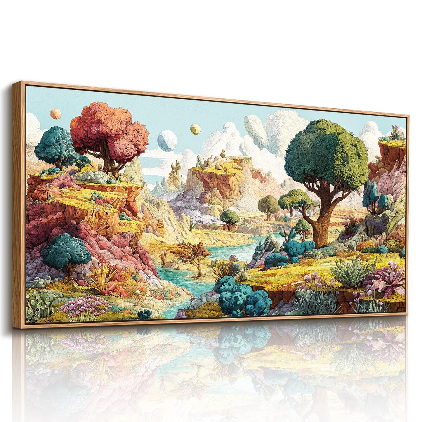 imjiayu Large Framed Wall Art for Living Room, Forest Tree of Life Wall Decor, Fantasy Landscape Wall Art, Whimsical Wilderness Picture Prints, Modern Eclectic Paintings for Bedroom Game Room 20"x40"