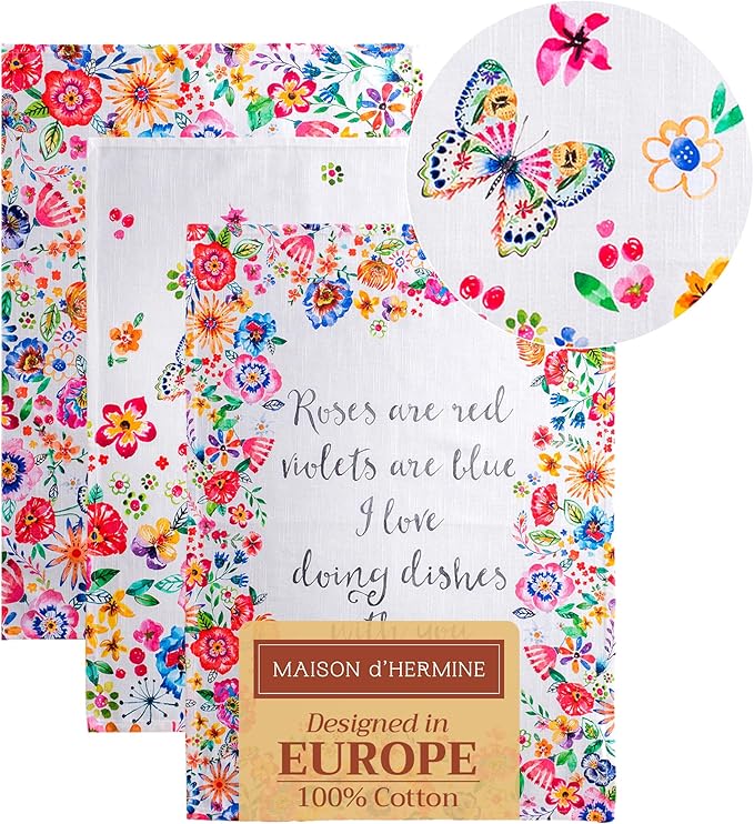 Maison d' Hermine Kitchen Towels Set of 3 100% Cotton 27.50" x 20" Reusable