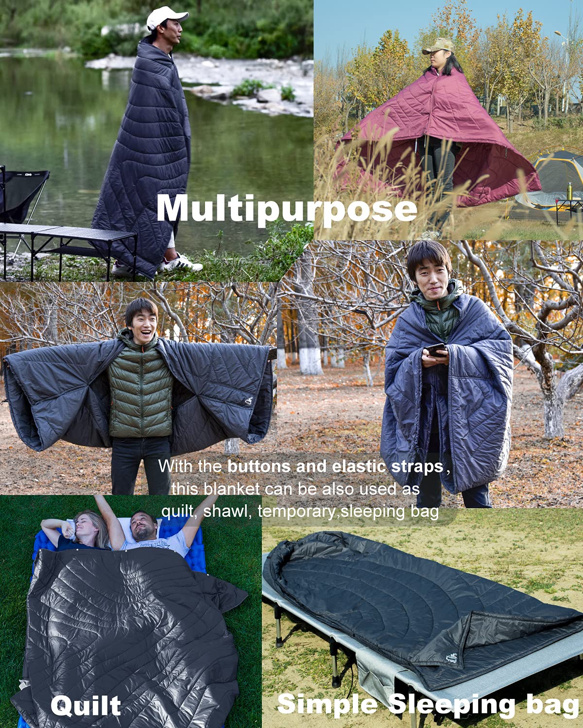 iClimb 3M Thinsulate Insulation Warm Camping Blanket Ultralight Compact (Dark Grey)