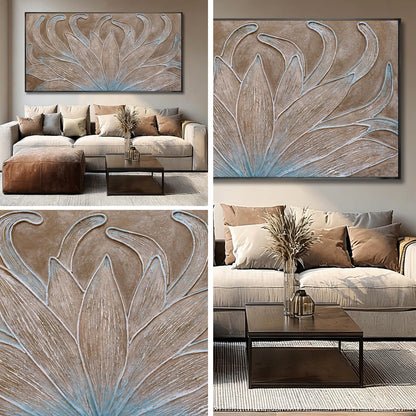 Brown Oil Painting Wall Art Botanical Neutral Floral Flowers Framed Wall Decor Abstract Canvas Pictures Large Artwork for Bedroom Office 29x58 In
