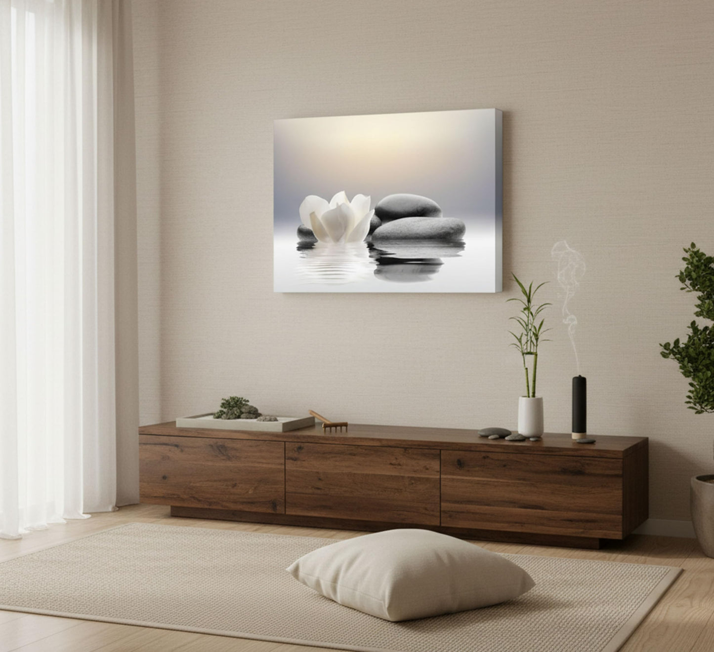 Zen Canvas Wall Art white Lotus Flowers and Black Massage Stones Spa Picture Wall Decor Poster Print Suitable for Yoga Meditation Room Bathroom Bedroom Study Home Decoration