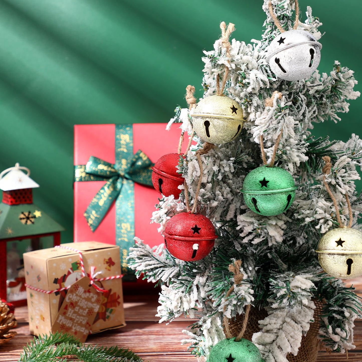 Zubebe Christmas Bells Jingle Bells Large 2.5 Inch Star Cutout Ornament for Crafts Christmas Tree Decor Gift Wrapping(Glitter Red, Green, Gold, Silver,12 Pcs)