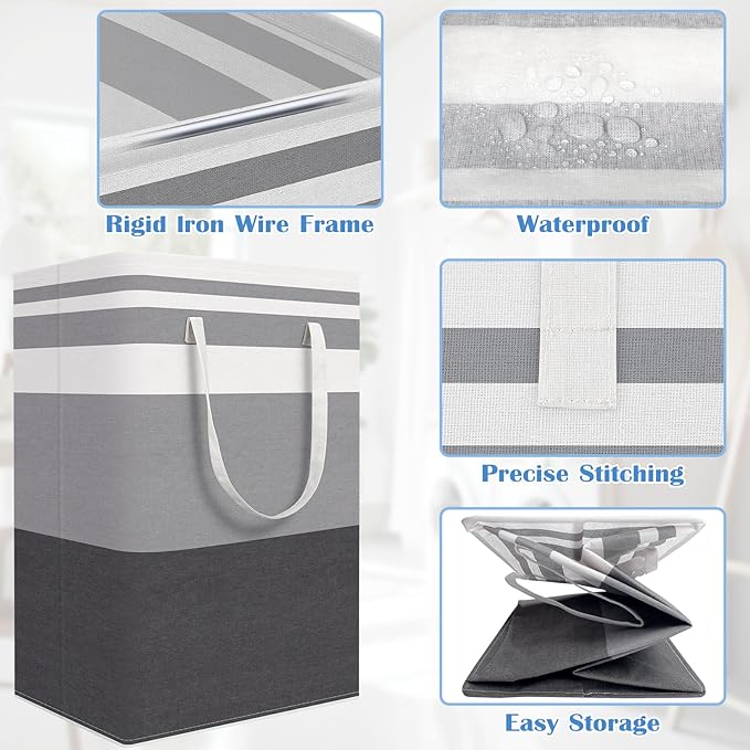 BlissTotes 3-Pack Laundry Basket, Freestanding＆Waterproof Laundry Hamper