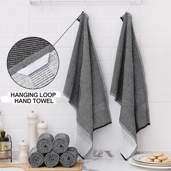 Homaxy Premium Kitchen Towels, Large Cotton Kitchen Hand Towels, Flat and Terry