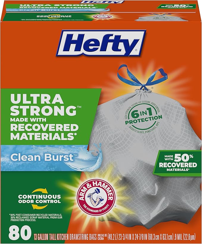 Hefty Ultra Strong Made with 50% Recovered Materials* Tall Kitchen Trash Bags