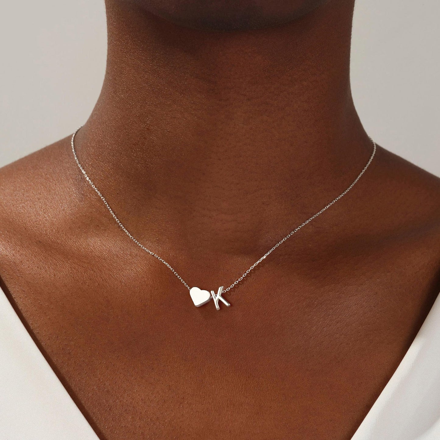 Turandoss Heart Initial Necklace for Women, 18K-White-Gold-Plated Heart Initial K Dainty Necklaces Tiny Silver Necklaces Birthday Gifts for Women Jewelry
