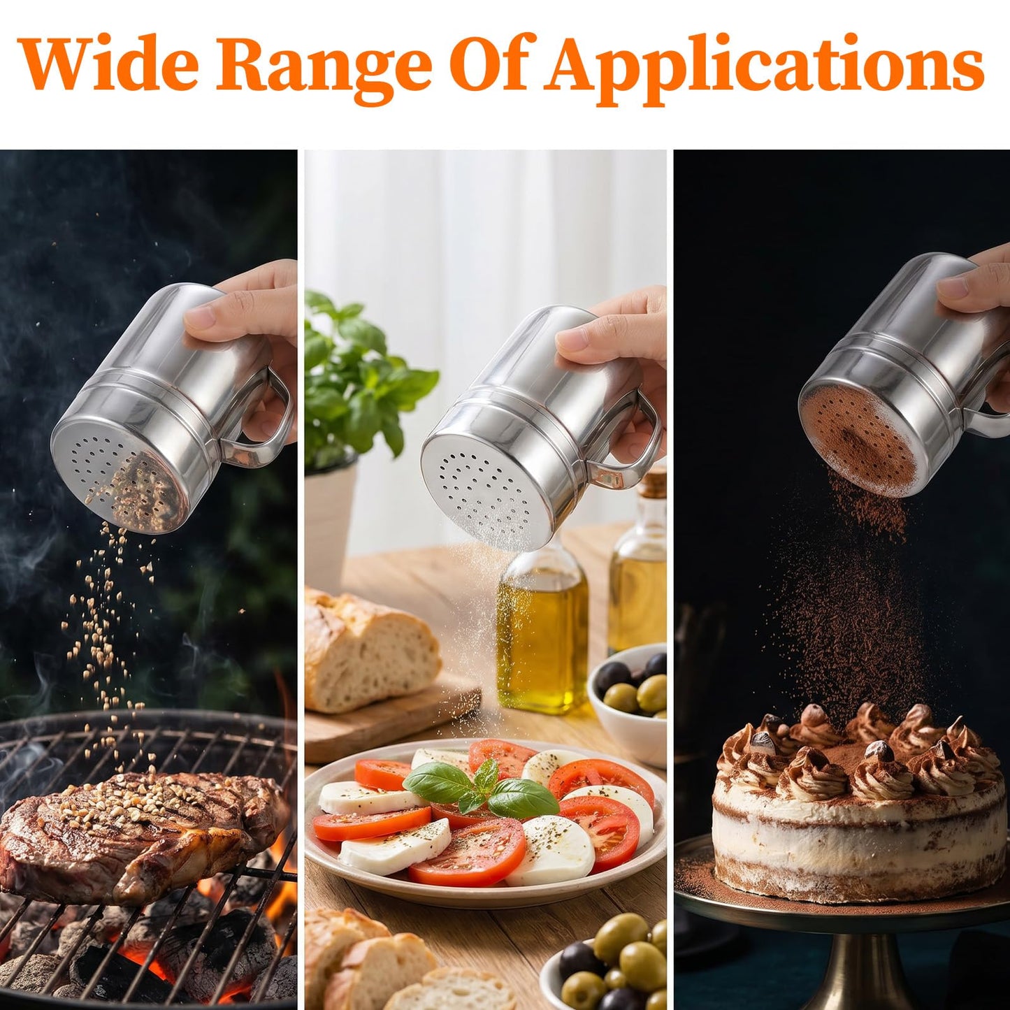 10 Pcs Popcorn Salt Shaker, Stainless Steel Salt and Pepper Shakers with Lid and Handle, 10 Oz Dredge Spice Seasoning Condiment Shakers for Kitchen Cooking Baking