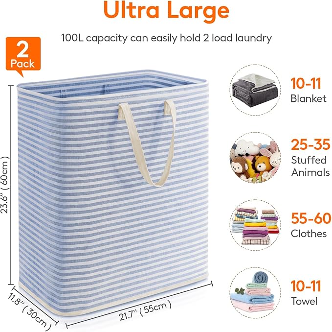 Lifewit 2 Pack Laundry Hamper Large Collapsible Laundry Baskets, Freestanding