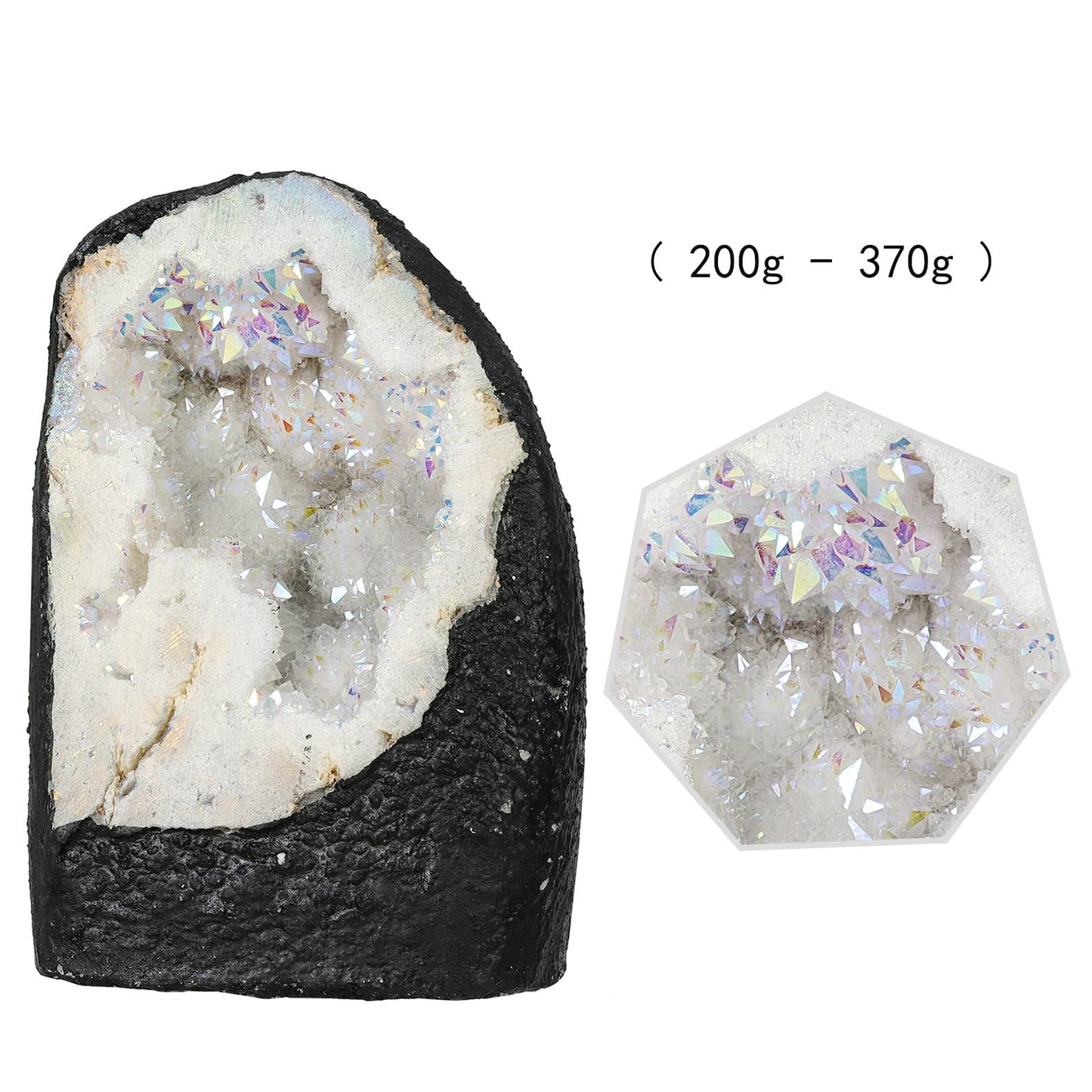 Nupuyai Irregular Titanium Coated Quartz Crystal Geode Cluster Natural Reiki Rock Crystal Mineral Specimen for Home Decor/Meditation, White AB Crystal