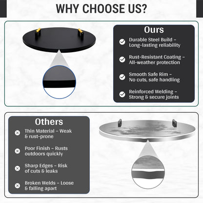 30” Round Fire Pit Lid – Heat Resistant fire Pit Cover Round Metal for Outdoor Fireplace 16 Gauge Steel Flat Fire Pit Burner Pan Cover with 2 Wooden Handles Snuffer Lid for Round Patio FirePit Ring