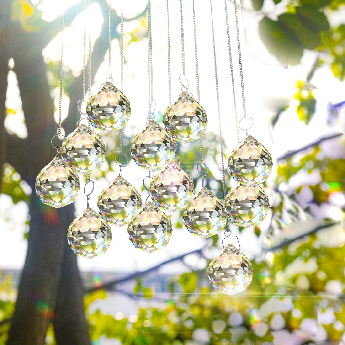 MerryNine 6 Pcs Clear Crystal Ball Prism Sun Shine Catcher Rainbow Pendants Maker, Hanging Crystals Prisms for Windows, for Feng Shui (30mm/40mm/50mm 6Pack)