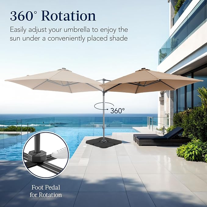 Best Choice Products 10ft Offset Cantilever Hanging Market Patio Umbrella, Smooth 360° Rotation, 8 Sturdy Ribs, Easy Adjustment - Tan