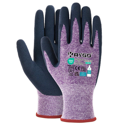 KAYGO Latex Coated Work Gloves for Women Breathable, 3 Pairs Recycled Polyester Gardening Gloves, Eco Friendly Safety Yard Work Gloves for Ladies, KGE19L (Purple, Small)