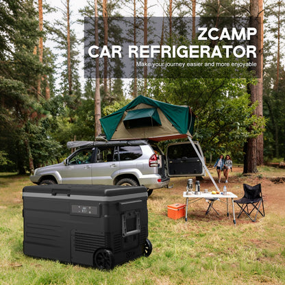 zcamp UD45E 12 Volt Refrigerator,Dual Zone Portable Freezer with Wheels & Battery Compartment,42QT(40.5L) Electric Cooler,-4℉~68℉,12/24V DC 100-240V AC for Camping, Travel, Truck, RV (Batt.Not Incl)