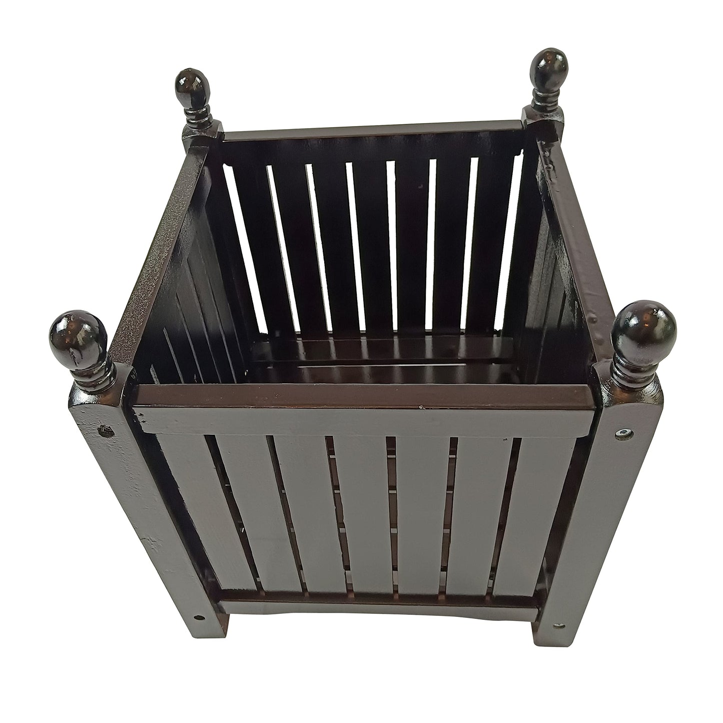 espidoo Square Wooden Planter Box: Solid Wood Outdoor Flower & Herb Pot - Decorative Garden Planter with Slatted Sides for Porch Patio & Deck - Easy Assembly Black Planter Box