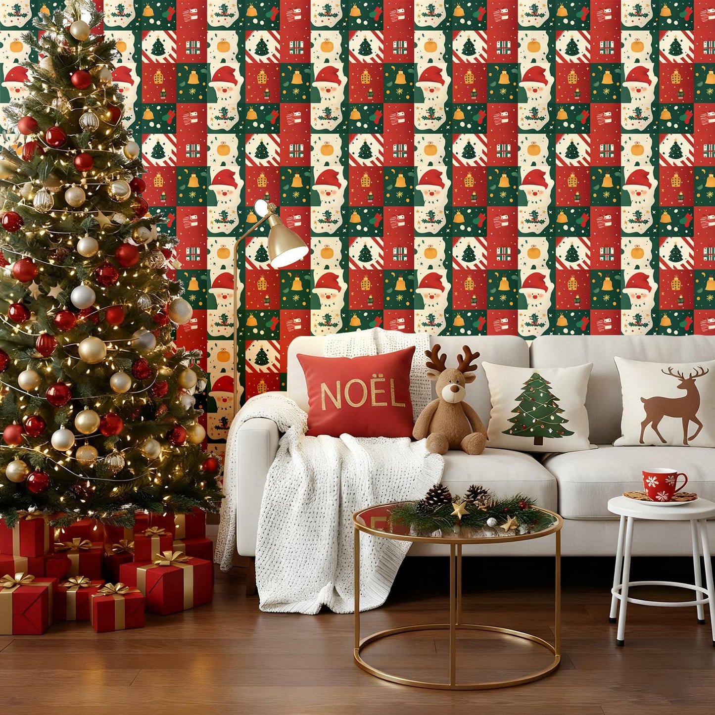 Kitico Christmas Peel and Stick Wallpaper Roll – Self Adhesive Decorative Wall Paper & Christmas Wrapping Paper 17.3"x196.8"