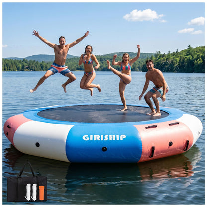 GIRISHIP Inflatable Water Trampoline for Lake, Floating Lake Trampoline for Adults, 8/10/12/15FT Heavy Duty Water Swim Platform for Lake Ocean with Ladder & Ropes (No Pump)