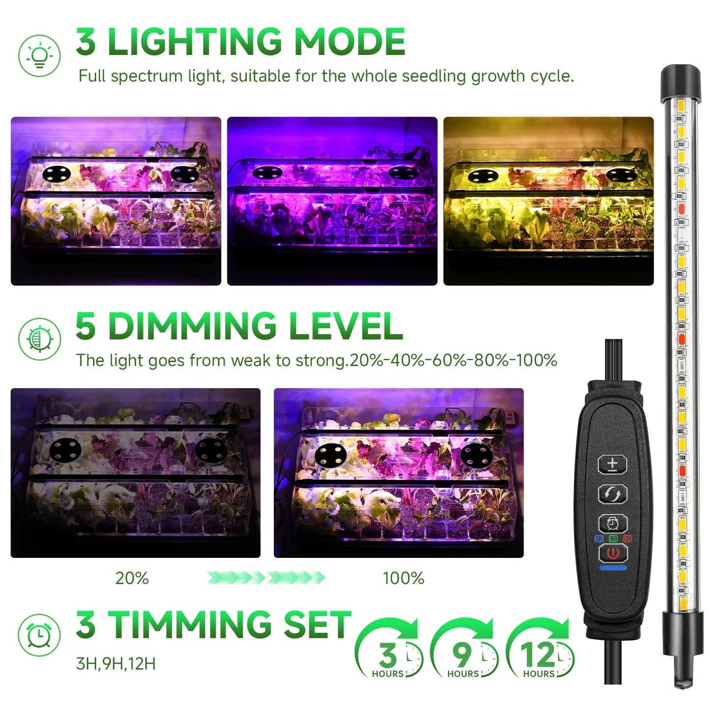 Seed Starter Tray, Seed Starter Kit with Grow Lights, Color Change Grow Lights for Seed Starting Kit, 3 Timming Set, Indoor Plant Growing Kit for Gardeners, Germination Trays Kits, Gardening Gifts