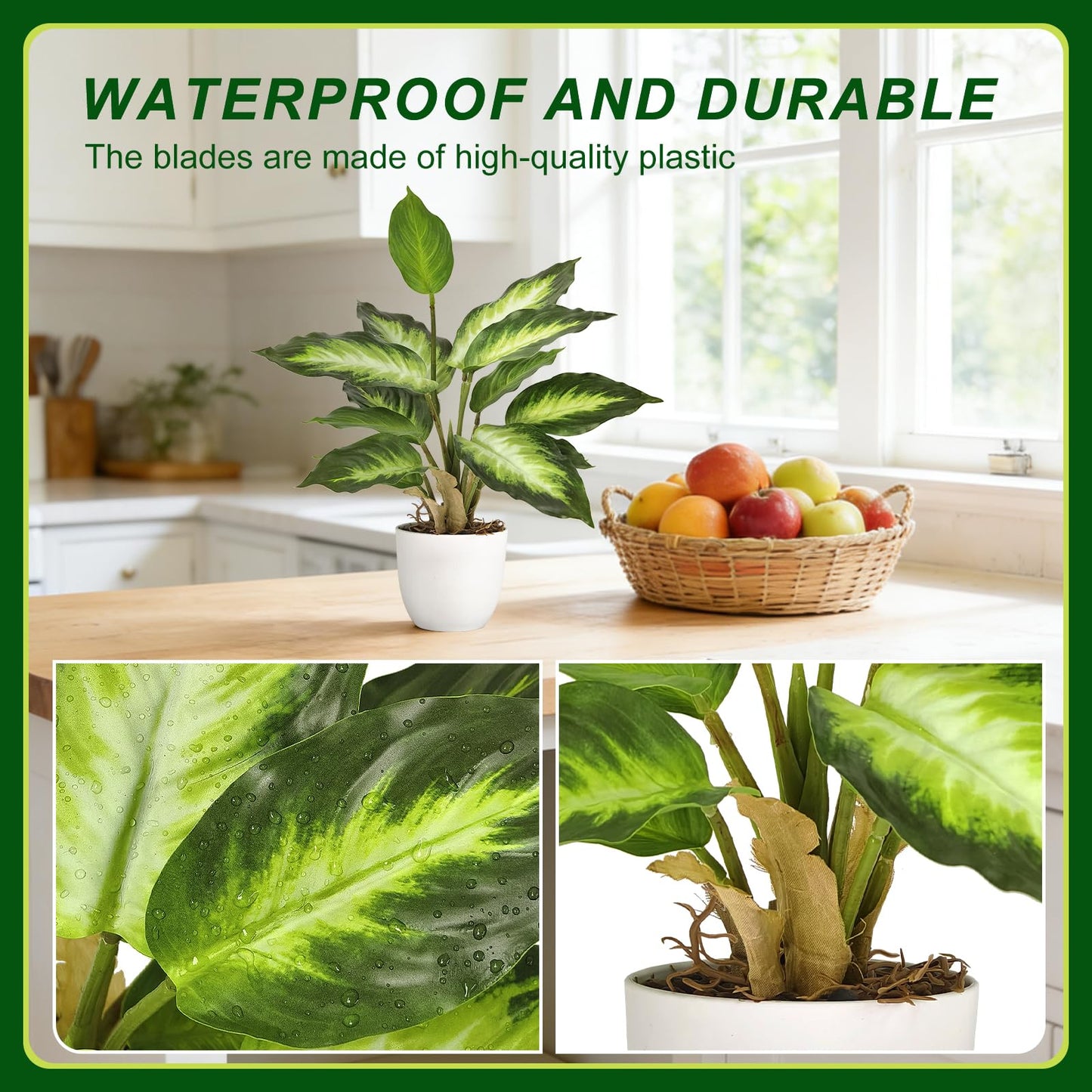 VUAHAUL 2 Pack Artificial Potted Plants, 16" Fake Plants Indoor in White Pots for Home Bathroom, Office Desk, Shelf - Realistic Faux Greenery Desk for Living Room, Kitchen, Farmhouse Decor