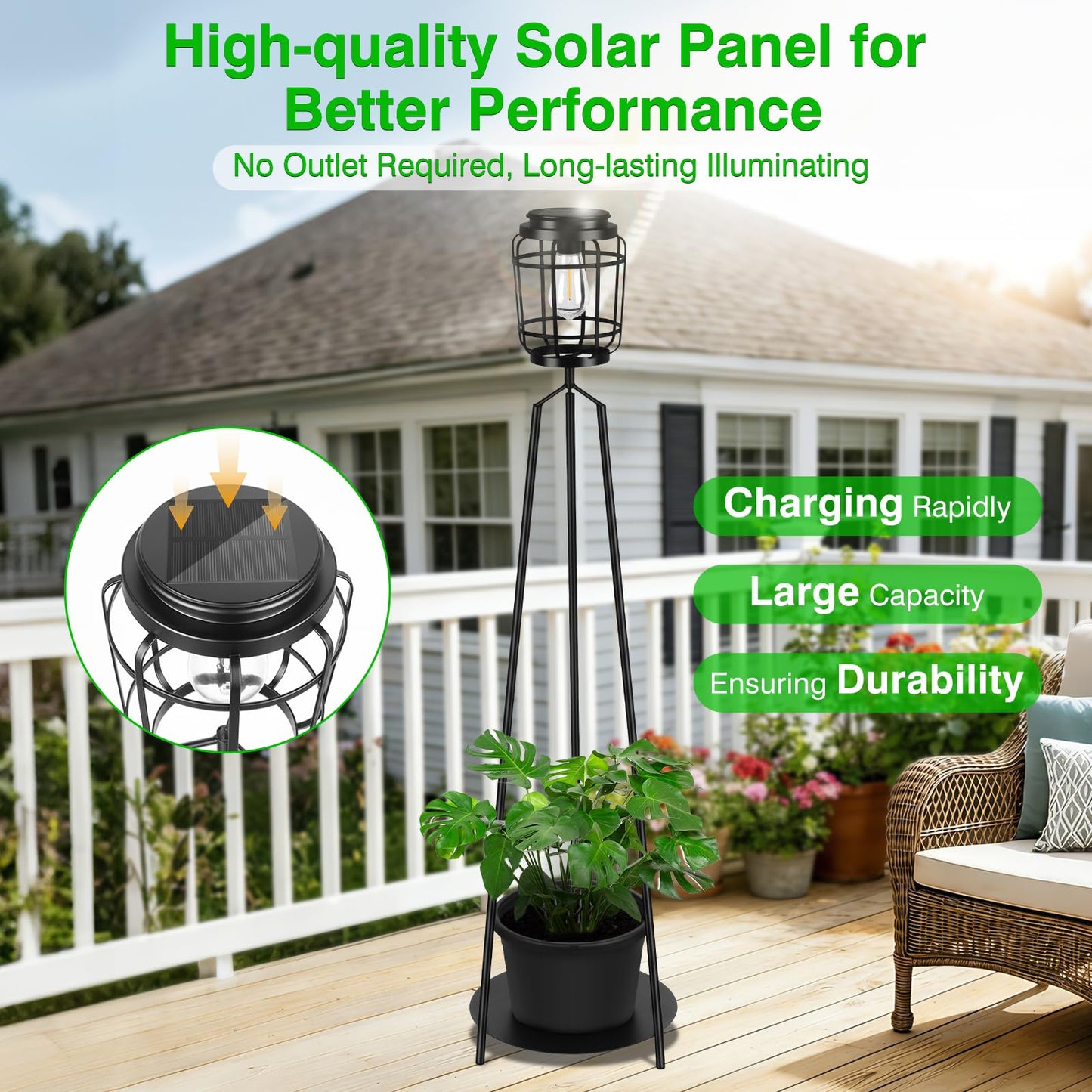 TOWPONICS 2-Pack Solar Lights with Plant Stands, 40.75'' Solar Powered Outdoor Floor Lamp with Planter, IP65 Waterproof Outdoor Lamp for Patio Deck Porch Yard Garden Decor, 8-12 Hours Lighting