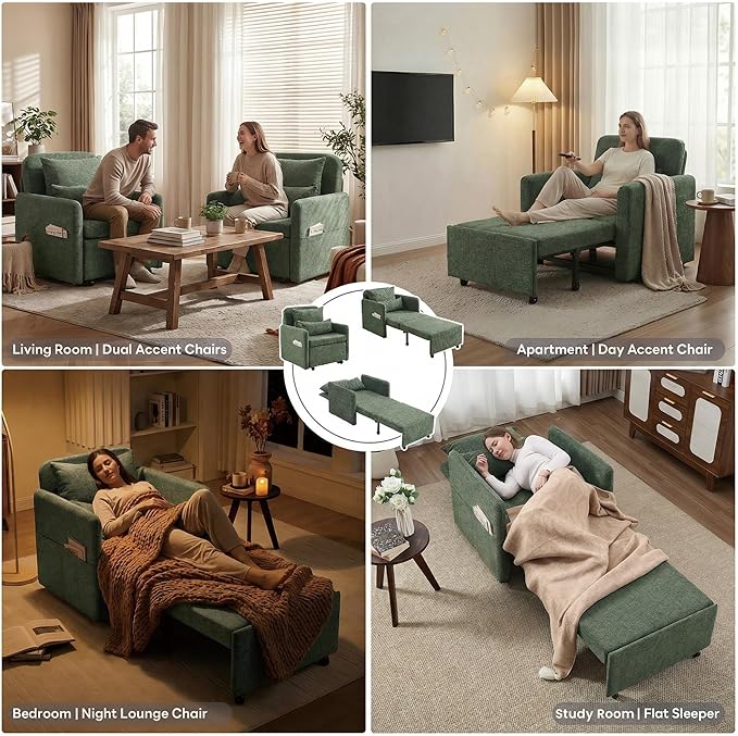 Iroomy 5-Level Adjustable Convertible Sleeper Chair Set of 2, 3-in-1 87'' Long