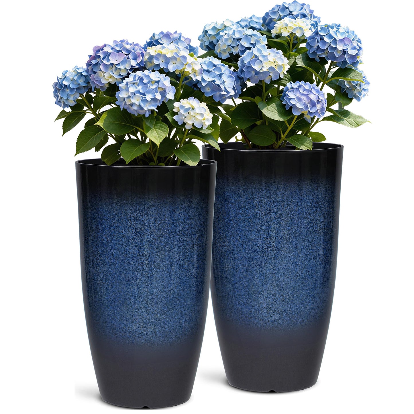 Autodaya 23.8" Large Tall Planters Set of 2 Plant Pot Plastic Flower Pots Outdoor Gradient Cobalt Blue Finish Front Porch Decor Pot Weather-Resistant & Lightweight for Garden, Patio, Deck, Indoor