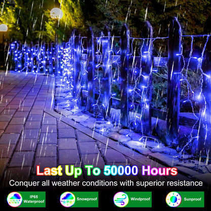 1620 LED 164ft 360 Drops Christmas Lights, Outdoor Hanging lights with 8 Modes & Timer Memory, Outside Waterproof Curtain String Light for House Fence Tree Holiday Wedding Party Decorations (Blue)