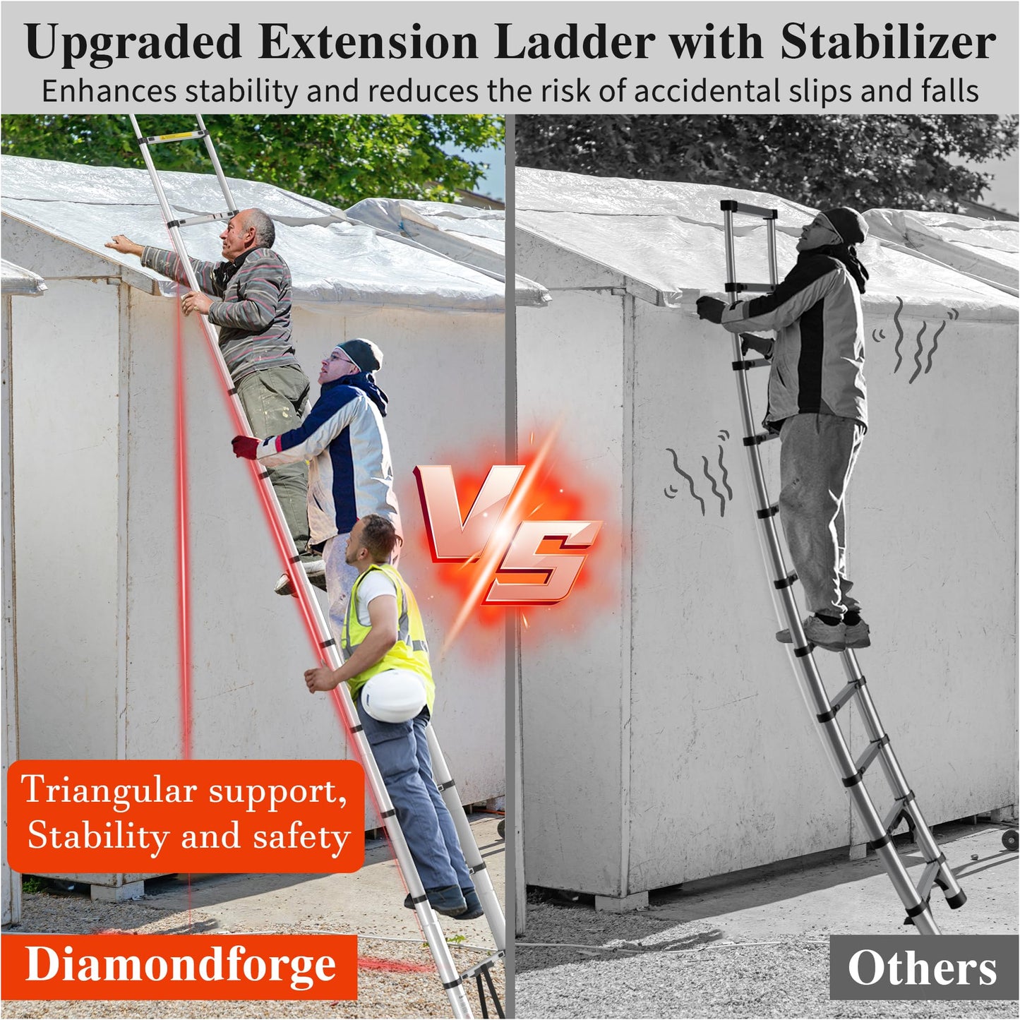 16.5 FT Telescoping Ladder - Collapsible Extension Ladder for RV, Compact Aluminum Extendable Ladder with Adjustable Height for House Roof & Travel Trailers, 330lbs Capacity