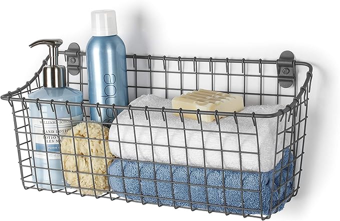 Spectrum Extra Large Wire Wall Mount Storage Basket Industrial Gray, Vintage