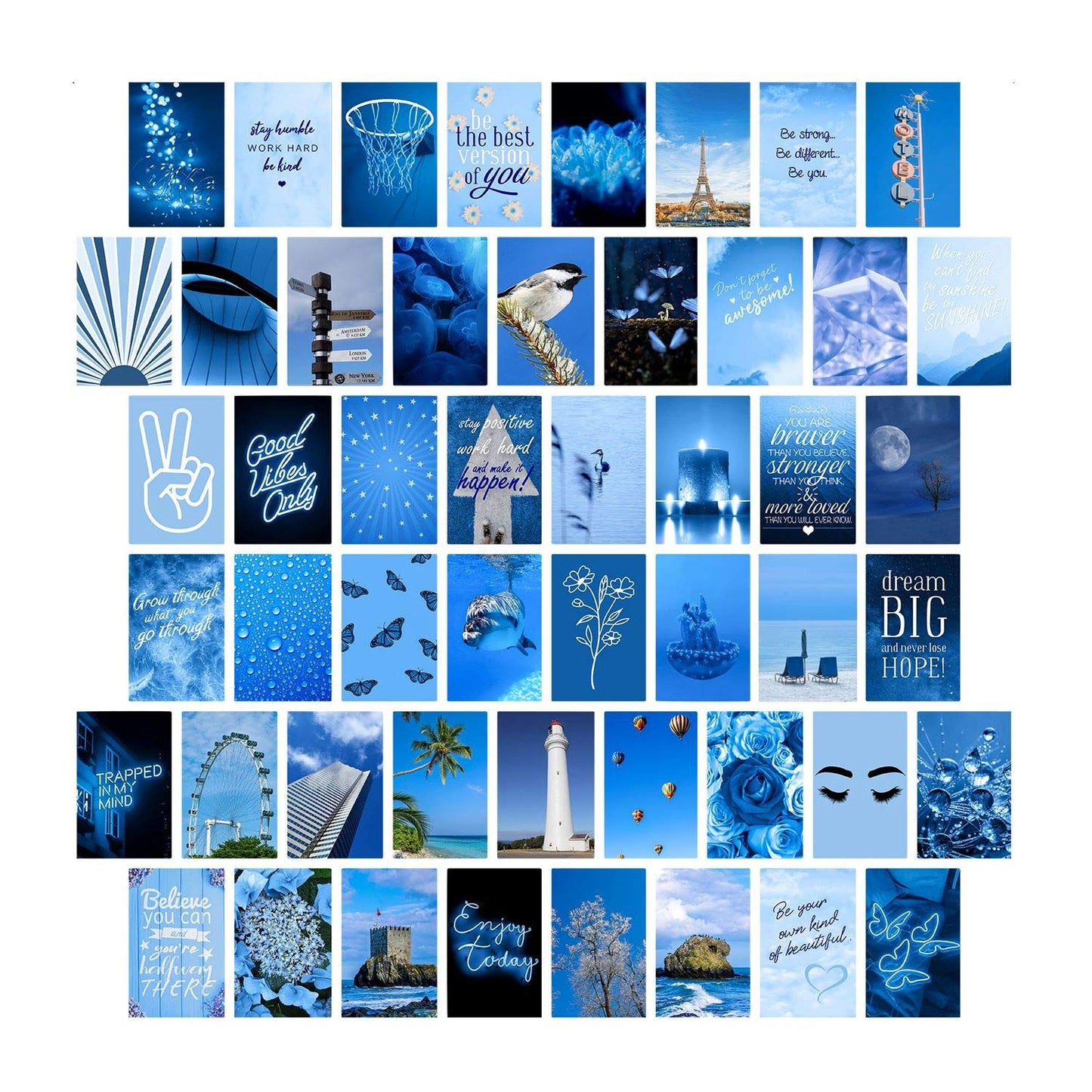 WOONKIT Blue Wall Collage Kit - Aesthetic Pictures, Room Decor for Teen Girls, 50pcs 4x6 inch