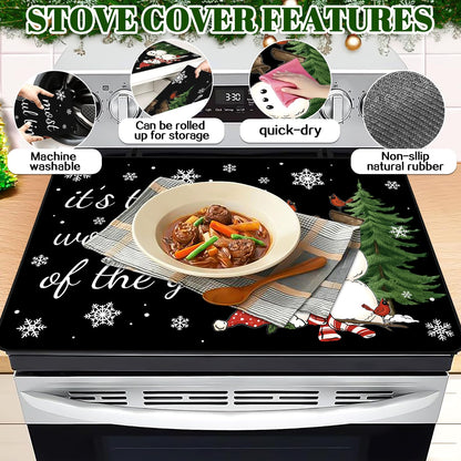 Christmas Stove Top Cover for Electric Stove, Snowman Range Cover, 28x20 inch Snowflake Stove Top Cover, Winter Holiday Stove Range Covers, Heat Resistant Cooktop Cover, Decor for Kitchen Home